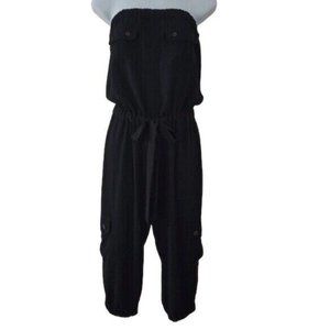 Cache Jumpsuit Romper Black Strapless Capri Cropped Cargo Pockets Y2K 90s XS